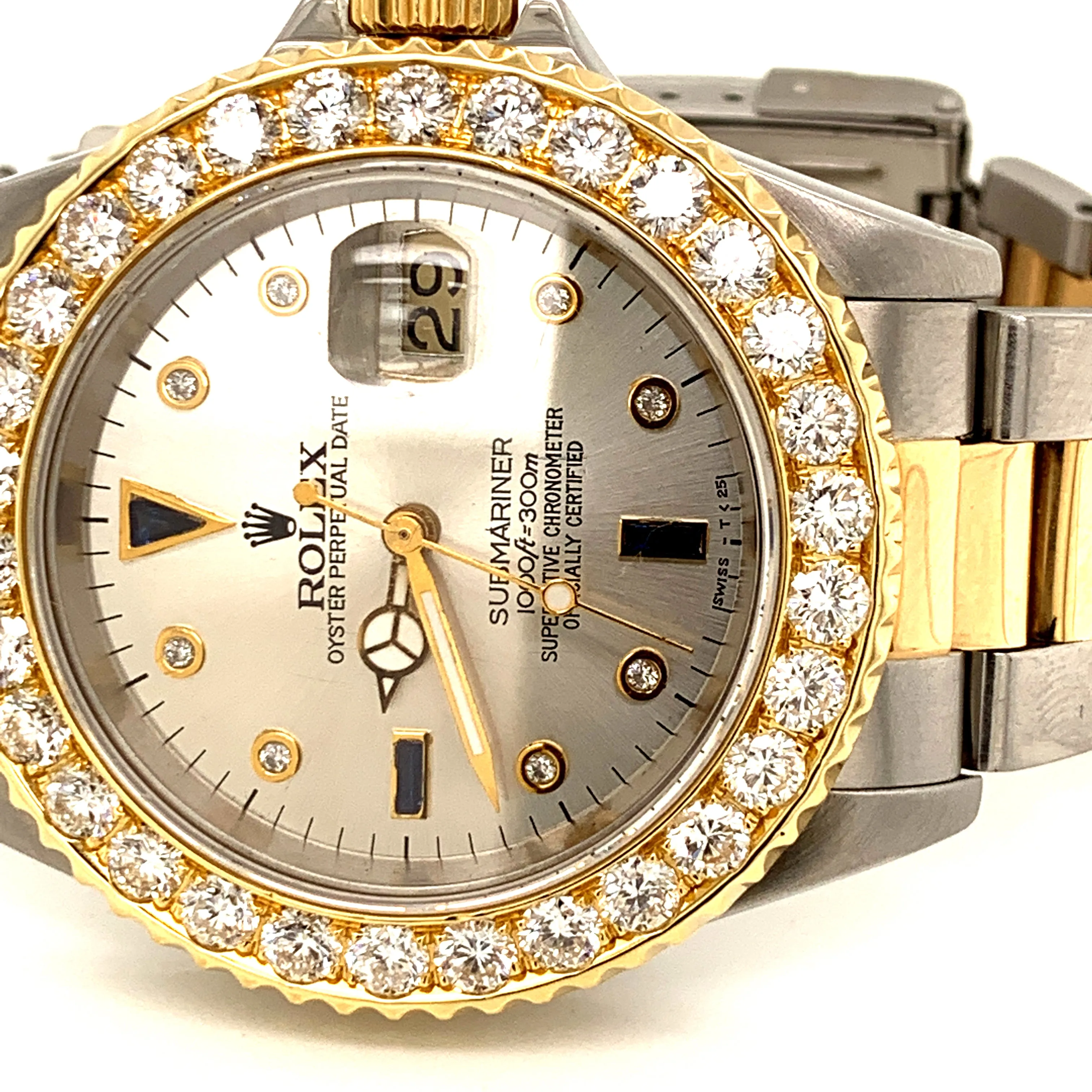 Rolex 16613 18k Stainless Steel Submariner 40mm custom Serti Dial with Custom Diamond Bezel