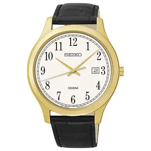 Seiko SUR086 Black Leather Watch