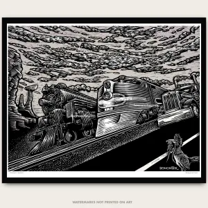 Signed 16x20" Truck & Trains Litho Art Poster "Desert Speed"
