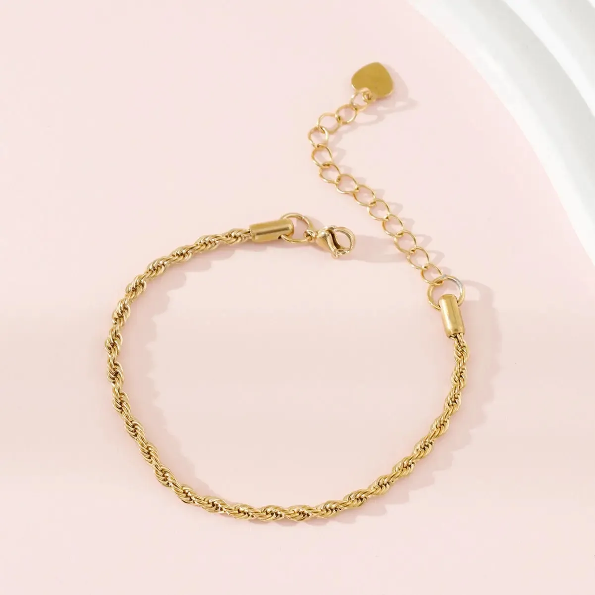 Simple Hemp Flowers Chain Peach Heart Bracelet For Women