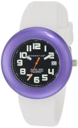 St. Moritz New Momentum M1 Women's Alter Ego Dive Watch & Underwater Timer for Scuba Divers with Black Face, Purple Ring & Soft White Silicone Rubber Band (Includes 1 Extra Black Top Ring)
