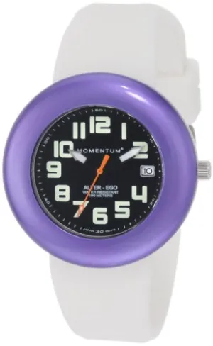 St. Moritz New Momentum M1 Women's Alter Ego Dive Watch & Underwater Timer for Scuba Divers with Black Face, Purple Ring & Soft White Silicone Rubber Band (Includes 1 Extra Black Top Ring)