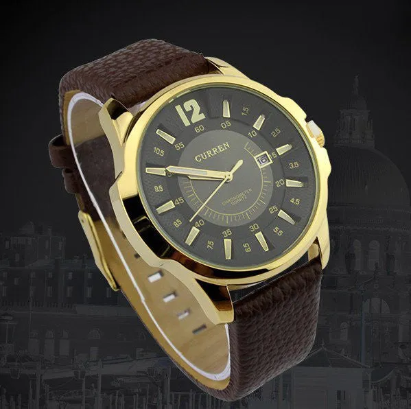 Stainless Steel Dial Sports Watch CURREN 8123 Analog with date Casual Watches Leather Strap quartz wristwatches
