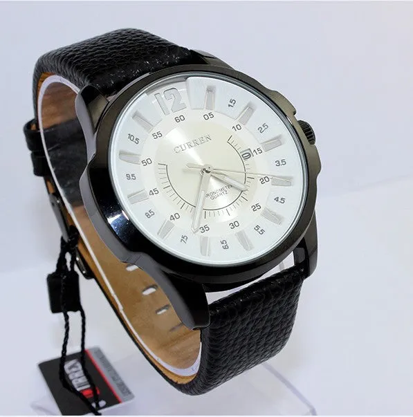 Stainless Steel Dial Sports Watch CURREN 8123 Analog with date Casual Watches Leather Strap quartz wristwatches