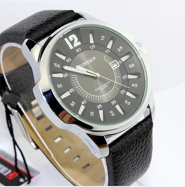 Stainless Steel Dial Sports Watch CURREN 8123 Analog with date Casual Watches Leather Strap quartz wristwatches