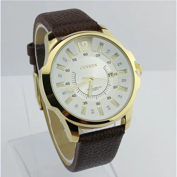 Stainless Steel Dial Sports Watch CURREN 8123 Analog with date Casual Watches Leather Strap quartz wristwatches