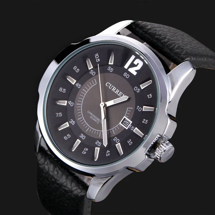 Stainless Steel Dial Sports Watch CURREN 8123 Analog with date Casual Watches Leather Strap quartz wristwatches