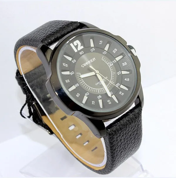 Stainless Steel Dial Sports Watch CURREN 8123 Analog with date Casual Watches Leather Strap quartz wristwatches