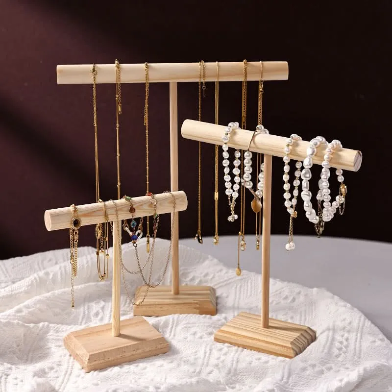 T-Shaped Wooden Jewelry Display Stand – Bracelet Organizer