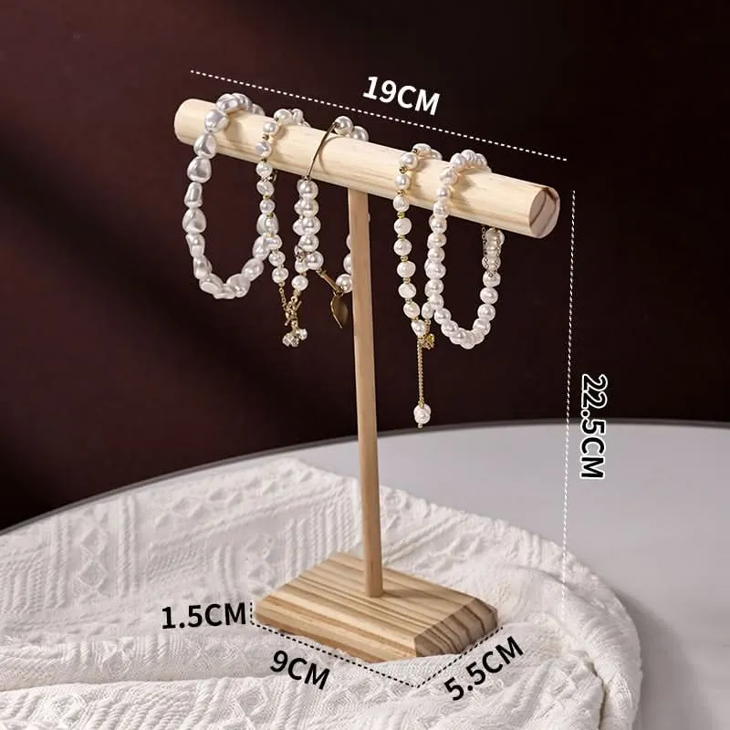 T-Shaped Wooden Jewelry Display Stand – Bracelet Organizer