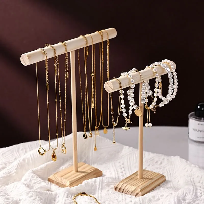 T-Shaped Wooden Jewelry Display Stand – Bracelet Organizer