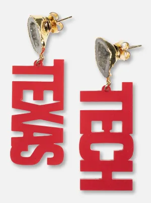TeamRLN Texas Tech Red Raiders Texas Tech on 18K Gold Hand-Painted Black Geode Earrings