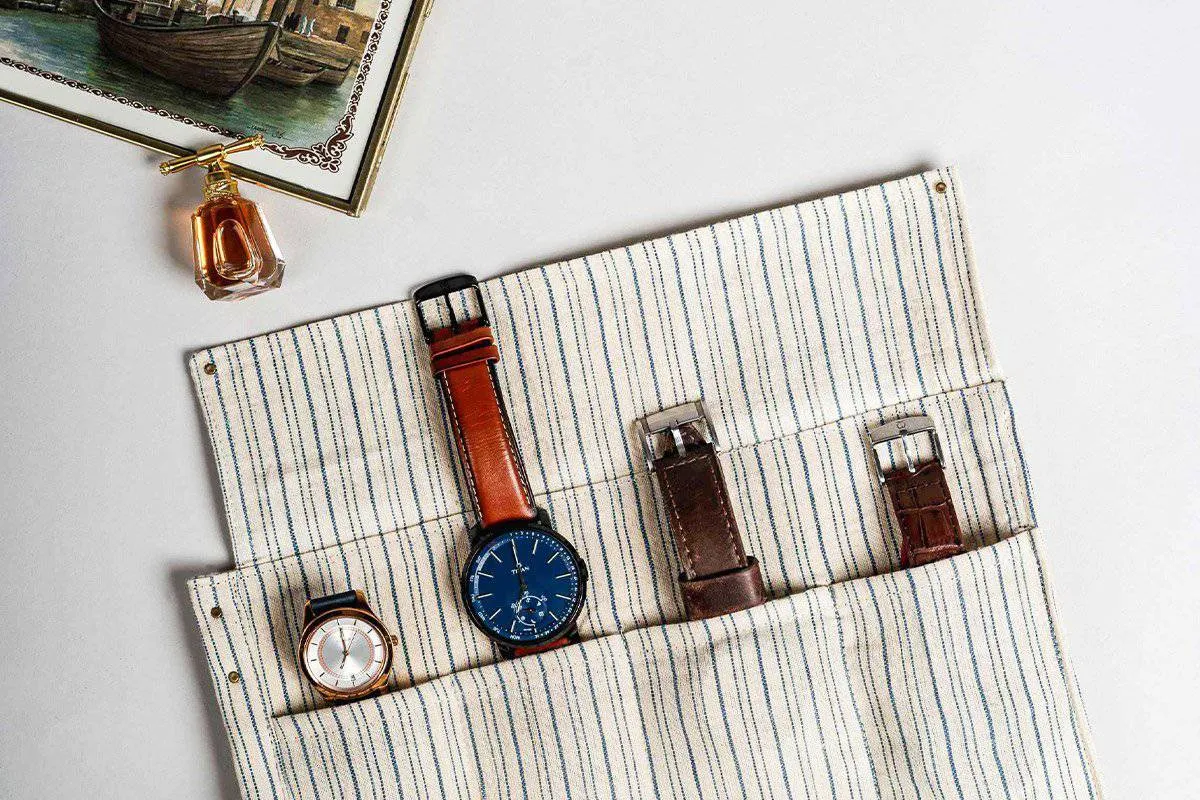 The Watch Organiser - Khadi Roll over for Travel and Storage