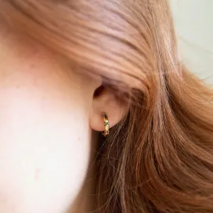 Thick Rainbow Crystal Huggie Hoop Earrings in Gold