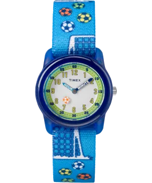 TIMEX TIME MACHINES® 29mm Blue Soccer Elastic Fabric Kids Watch