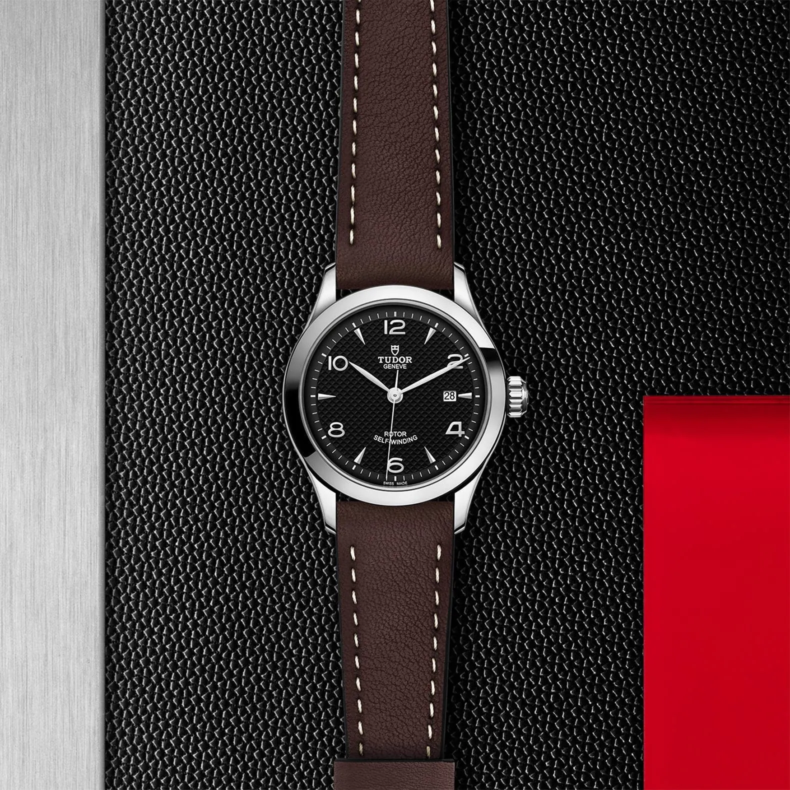 TUDOR 1926 28mm Steel Black Dial Leather Watch - M91350-0008