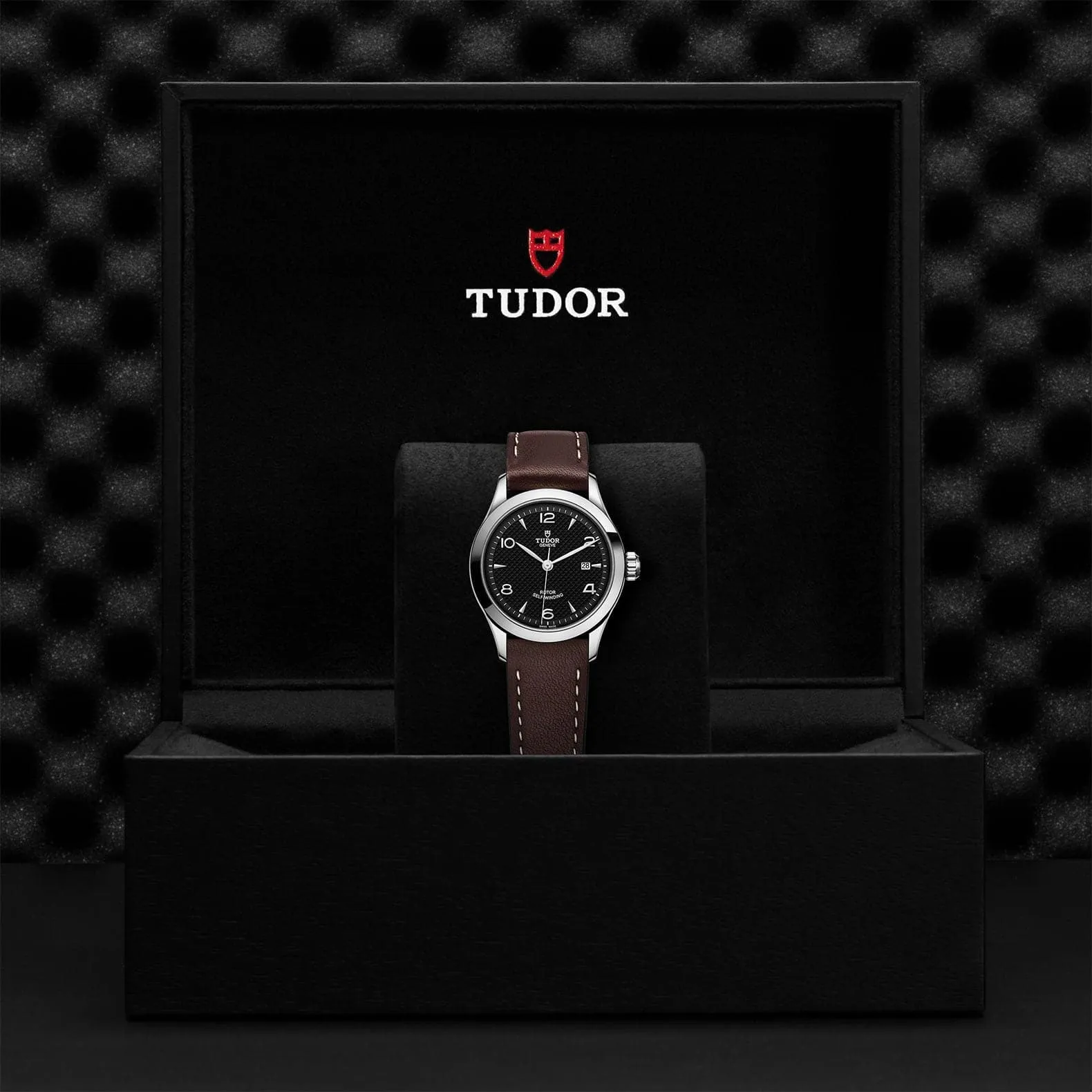 TUDOR 1926 28mm Steel Black Dial Leather Watch - M91350-0008