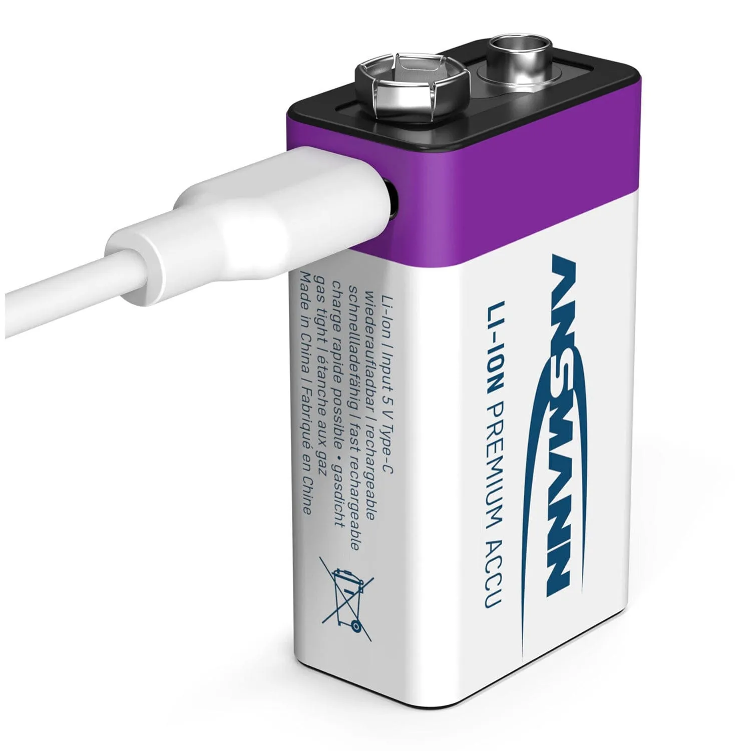 USB-C Rechargeable Li-Ion 9V Battery (400mAh)