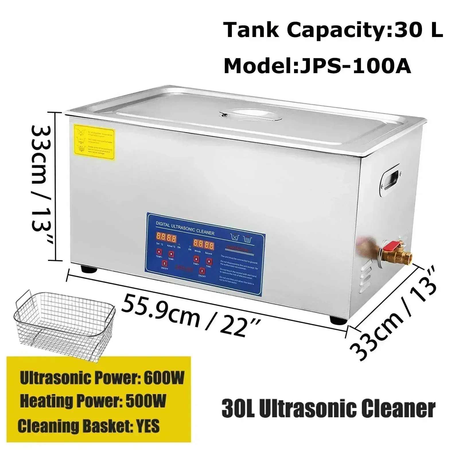 VEVOR Ultrasonic Cleaner - 2L/3L/6L/10L/15L/22L/30L Digital Timer Stainless Steel Bath for Jewelry, Glasses, Watches, and More