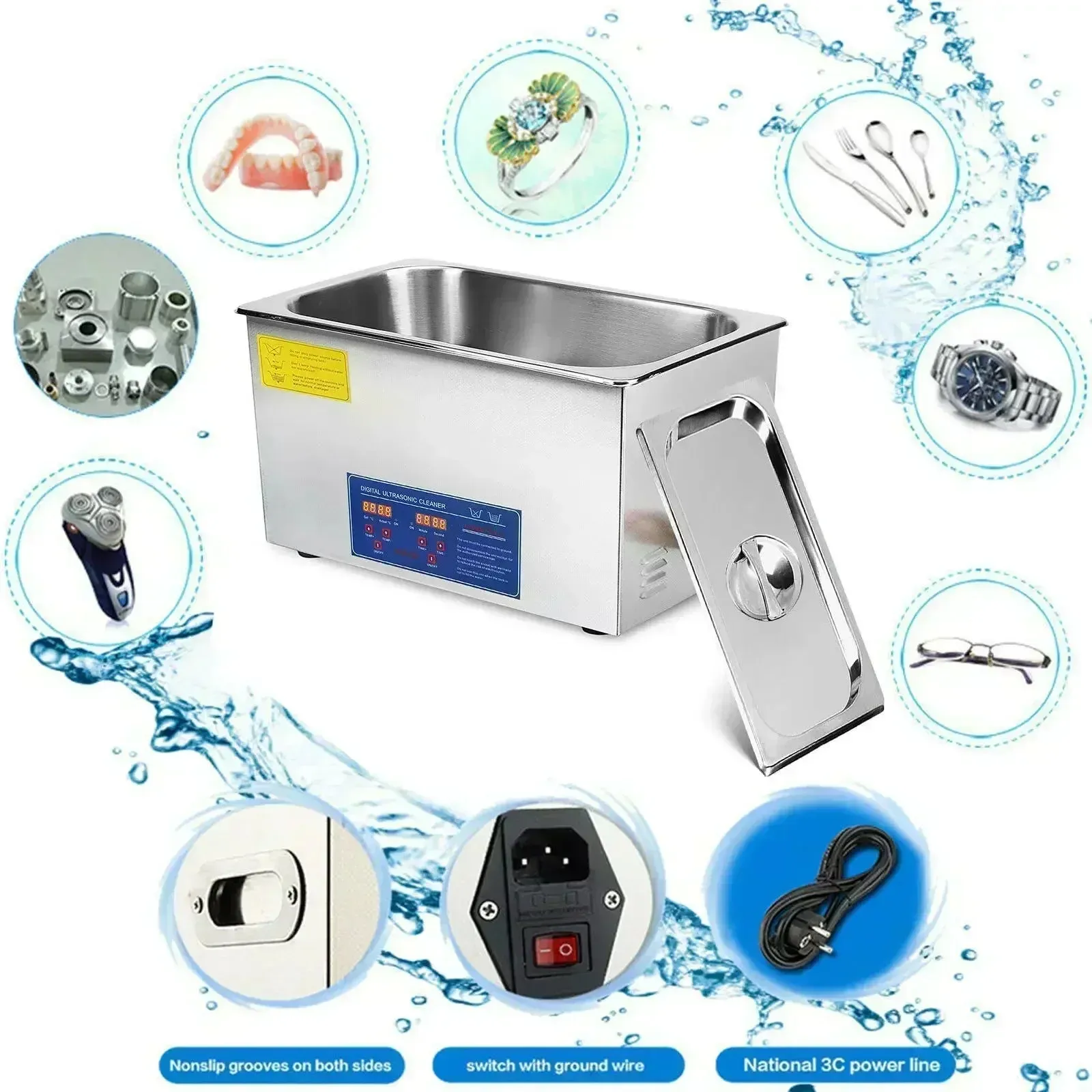 VEVOR Ultrasonic Cleaner - 2L/3L/6L/10L/15L/22L/30L Digital Timer Stainless Steel Bath for Jewelry, Glasses, Watches, and More