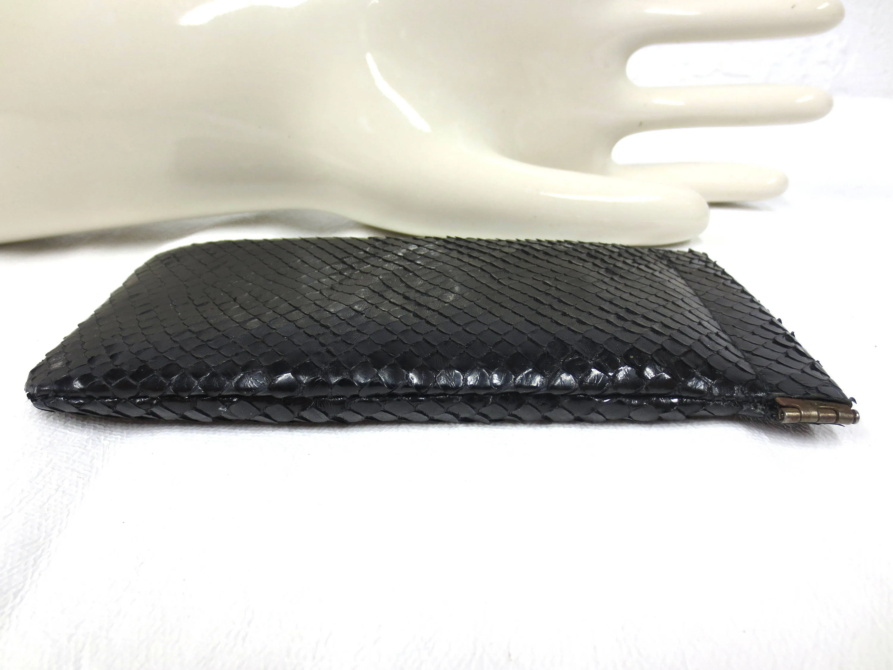 Vintage 1960's Genuine Black Snake Skin Women's Glasses Pouch Case Purse, 6.5 X 3", Hinged, Souple