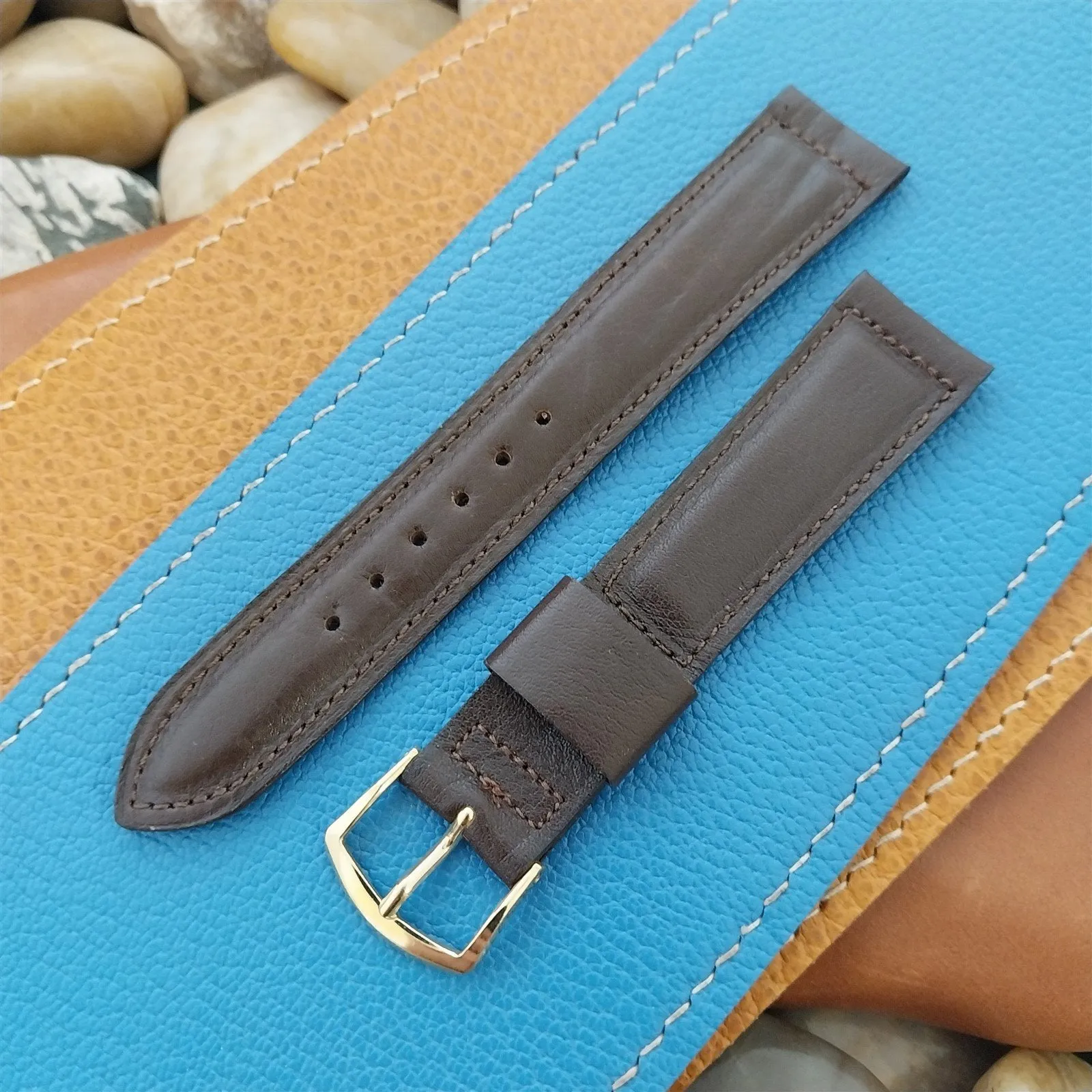 Vintage Omega 18mm Brown Calf Leather Classic Unused 1970s Watch Band