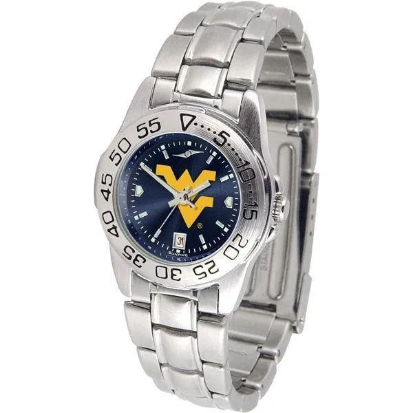 West Virginia Mountaineers Ladies AnoChrome  Steel Band Sports Watch