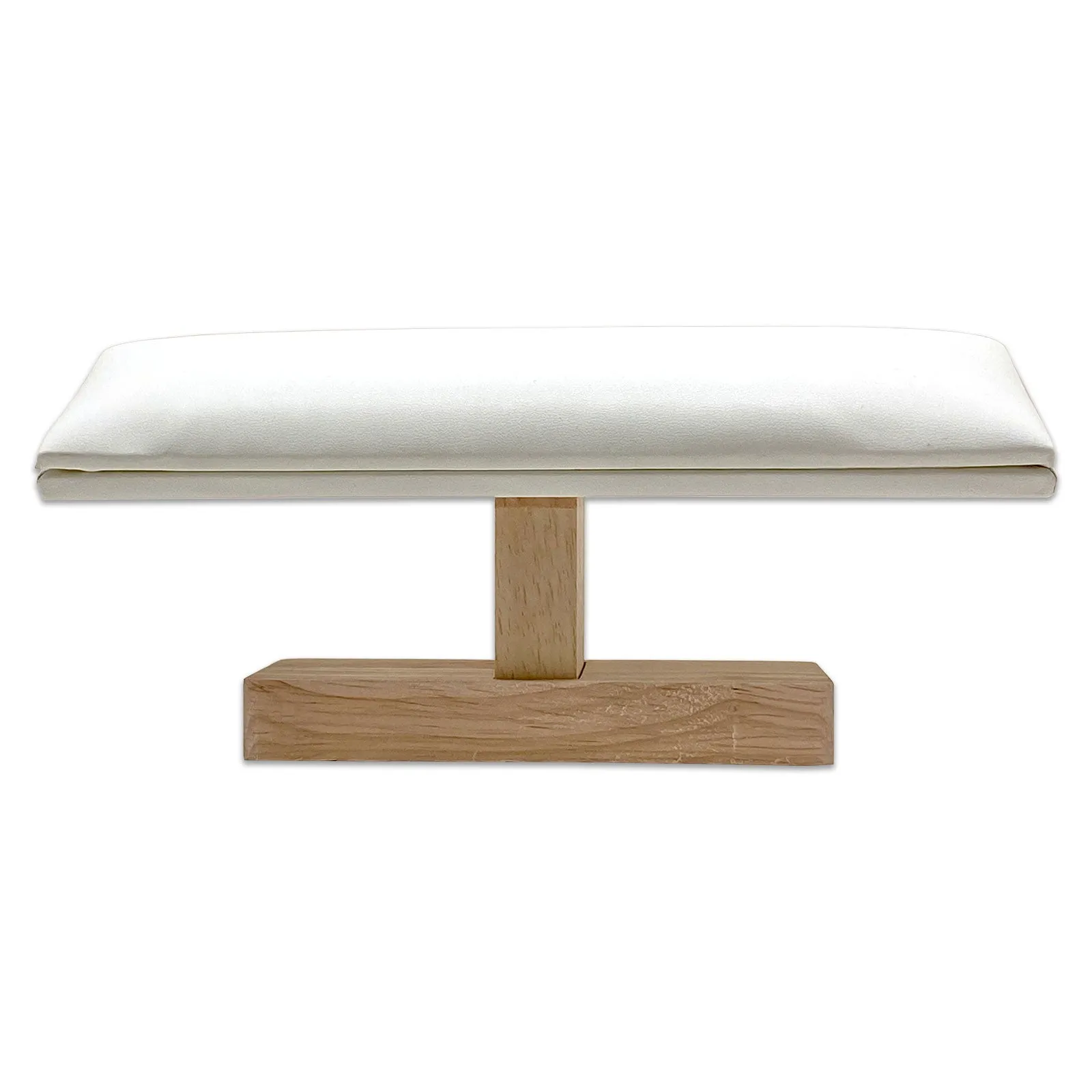 White Leatherette Wood Single Row Round T-Bar Jewelry Display