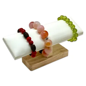 White Leatherette Wood Single Row Round T-Bar Jewelry Display