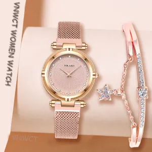 Women watch Bracelet Suit Diamond Dial Women Watches Fashion Rose Pink Magnet Buckle Ladies Quartz Wristwatches Simple Female