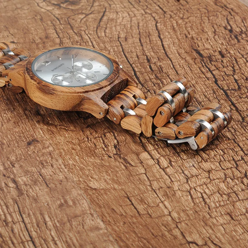 Wooden Mens Watches Newest Luxury Wood Metal Strap Chronograph Date Quartz Watch Luxury Versatile Timepieces