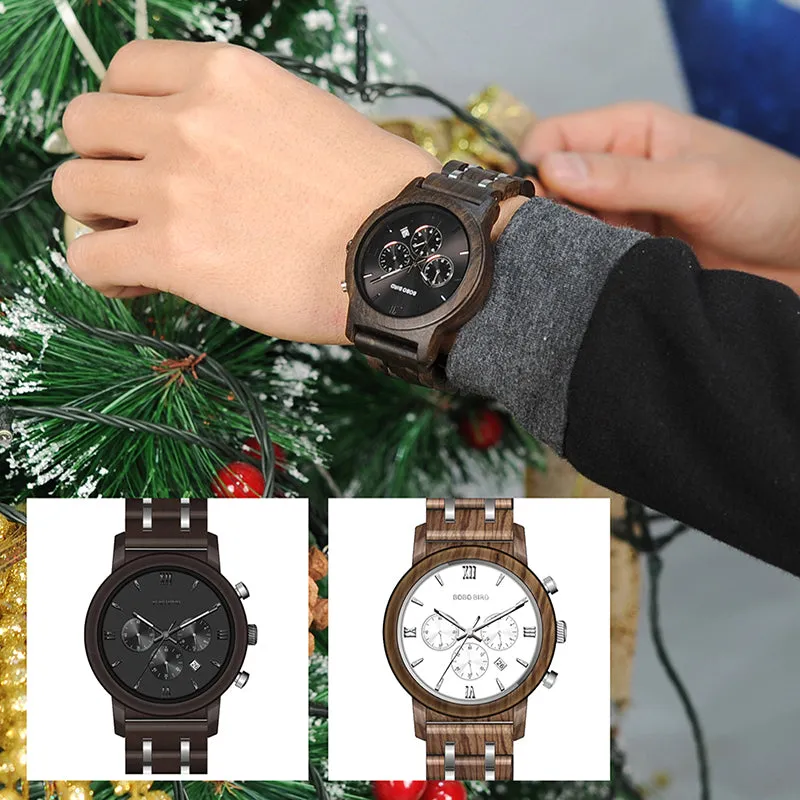 Wooden Mens Watches Newest Luxury Wood Metal Strap Chronograph Date Quartz Watch Luxury Versatile Timepieces