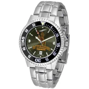 Wyoming Cowboys Mens Competitor Ano Poly/Leather Band Watch w/ Colored Bezel